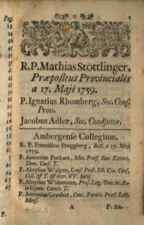 Catalogus personarum et officiorum Provinciae Germaniae Superioris Societatis Jesu. 1761
