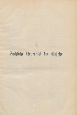 I. Sachliche Uebersicht der Gesetze.