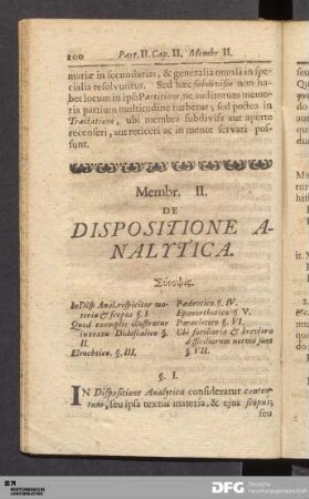 Membr. II. De Dispositione Analytica