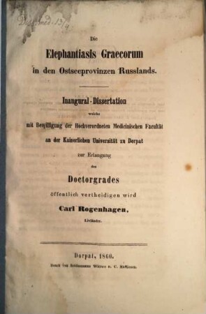 Die Elephantiasis Graecorum in den Ostseeprovinzen Russlands : Inaug. Diss.