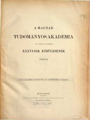 A Magyar Tudományos Akadémia évkönyvei. 15. 1876/77 (1877)