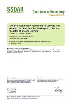 "Die positiven Effekte lebenslangen Lernens sind evident": mit Tom Schuller im Gespräch über die "benefits of lifelong learning"