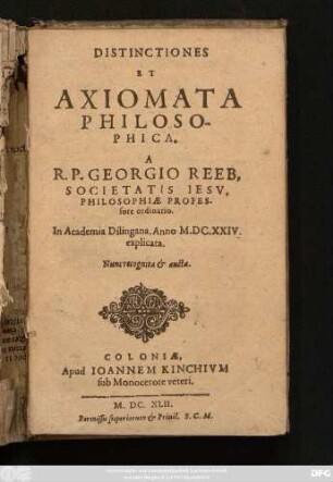 Distinctiones Et Axiomata Philosophica