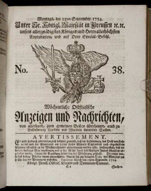 No. 38. Montags, den 23ten September, 1754.