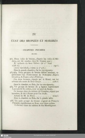 IV. État des Bronzes et Marbres