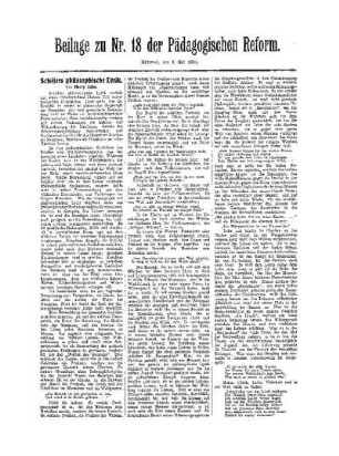 Schillers philosophische Lyrik : Beilage zu Nr. 18 der Pädagogischen Reform
