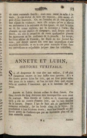 Annete Et Lubin, Histoire Véritable.