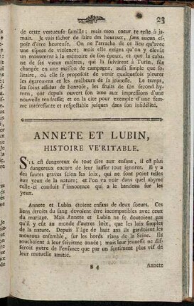 Annete Et Lubin, Histoire Véritable.