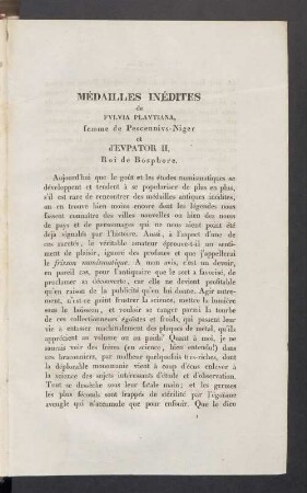 Médailles inédites de Fvlvia Plavtiana, femme de Pescennivs-Niger et d'Evpator II, Roi de Bosphore