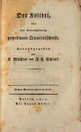 Der Kolibri : eine der Unterhaltung gewidmete Quartalsschrift, 1. 1817, H. 2