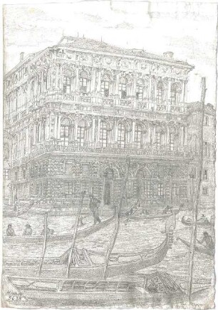 Wach, Hugo; Venedig (Italien); "Venezia ein architektonisches Portrait in Lithographien von H.C.C. Wach. Zweiter Teil: Blatt 37-69", Vorzeichnungen für geplante Publikation - Palazzo Pesaro (Perspektive)