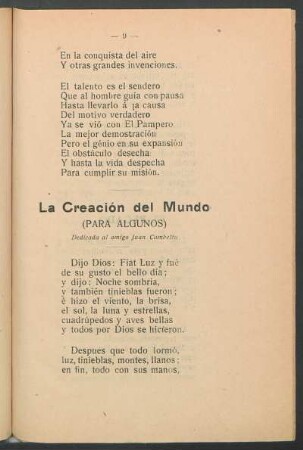 La creación del mundo (para algunos) : Dedicada al amigo Juan Cambelta