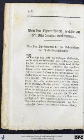 Von den Operationen, welche an den Gliedmaßen vorkommen.