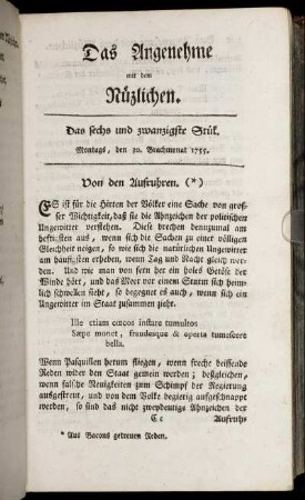 Das sechs und zwanzigste Stück. Montags, den 30. Brachmonat, 1755.