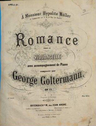 Romance : pour violoncelle avec accompagnement de piano ; op. 17