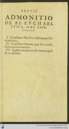 Brevis Admonitio de Re Eucharistica