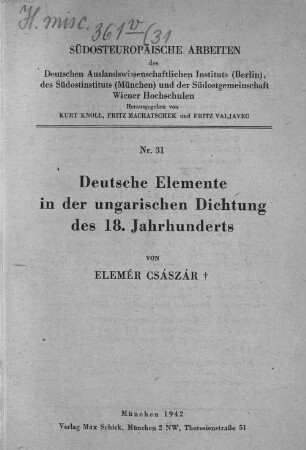 Deutsche Elemente in der ungarischen Dichtung des 18. Jahrhunderts