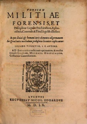 Topicon Militiae forensis, et disciplinae legalis Enchiridion