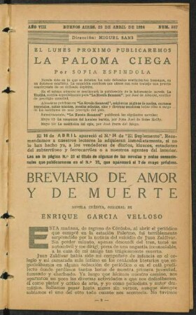 1924008337: Breviario de amor y de muerte : novela inédita