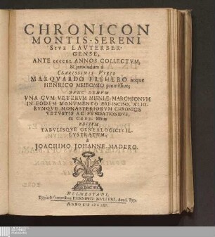 Chronicon Montis-Sereni Sive Lavterbergense
