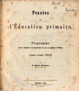 Pensées sur l'éducation primaire