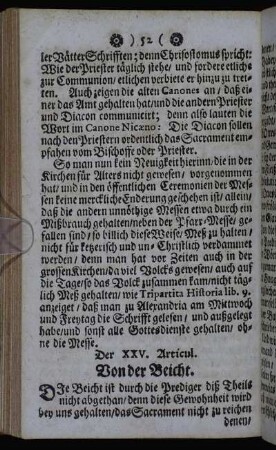 Der XXV. Articul. Von der Beicht. - Der XXVIII. Articul. Von der Bischöffe Gewalt.