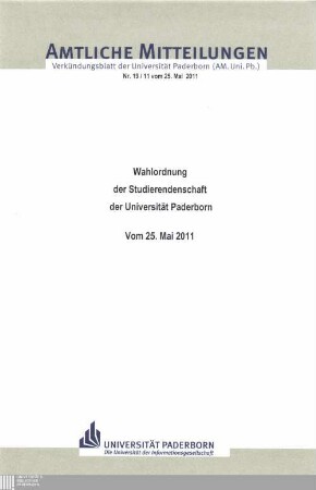 Wahlordnung der Studierendenschaft der Universität Paderborn : vom 25. Mai 2011