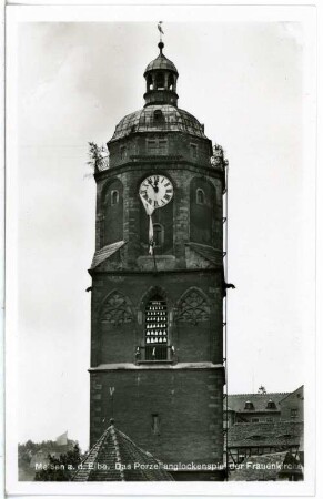 Meißen. Turm der Frauenkirche mit Glockenspiel