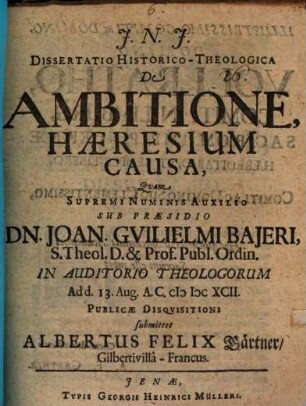 Dissertatio Historico-Theologica De Ambitione, Haeresium Causa