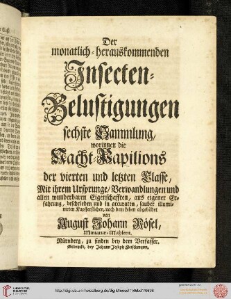 Titelblatt: Nacht=Papilions, Vierte Klasse