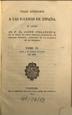 Viage literario a las iglesias de España, 6. Viage a la iglesia de Vique : año 1806