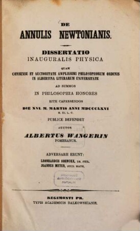De annulis Newtonianis : Dissertatio inauguralis physica