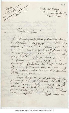 Brief von Reinhold Grundemann an Justus Perthes' Geographische Anstalt  : Mörz bei Belzig, 20.01.1869