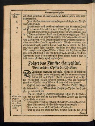 Folget das Fünffte Hauptstück. Vom rechten Opffer der Christen.
