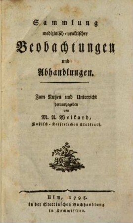 Sammlung medizinisch-praktischer Beobachtungen und Abhandlungen