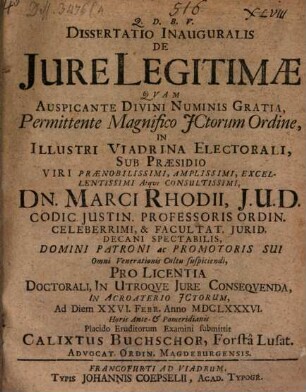 Diss. inaug. de iure legitimae