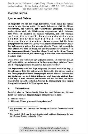 Syntax und Valenz