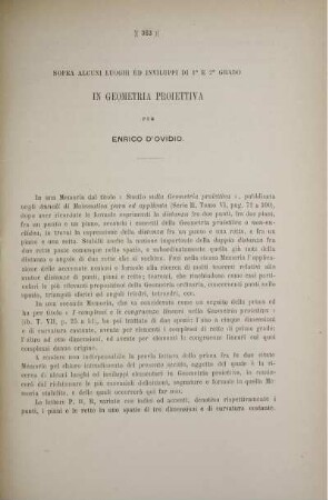 Sopra alcuni luoghi ed inviluppi di 1° e 2° grado in Geometria Proiettiva.