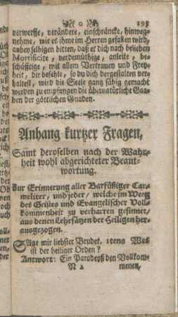Anhang kurtzer Fragen, Samt deroselben nach der Wahrheit wohl abgerichteter Beantwortung.