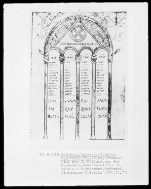 Sog. Evangeliar des heiligen Burghard — ---, Folio 2 verso - 3 rectoKanontafel