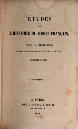 Etudes sur l'histoire du droit français, 1