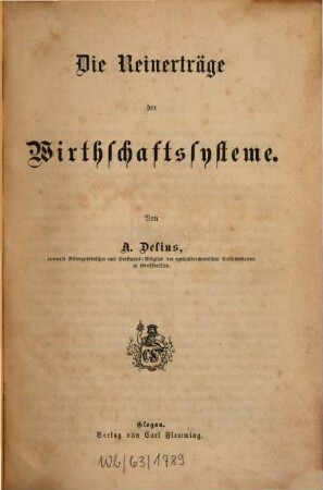 Die Reinerträge der Wirthschaftssysteme