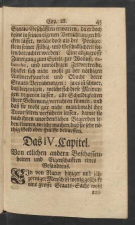Das IV. Capitel. Von etlichen andern Beschaffenheiten und Eigenschafften eines Gesandtens