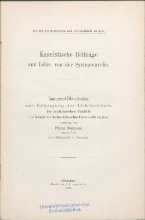 Kasuistische Beiträge zur Lehre von der Syringomyelie