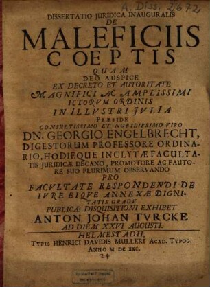 Dissertatio Juridica Inauguralis De Maleficiis Coeptis