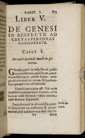 Liber V. De Genesi In Respectu Ad Certas Personas Considerata.