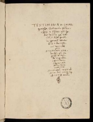 1r, Testimonia... (Gesamttitel für ff. 1-39)