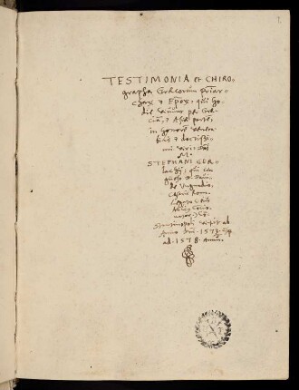 1r, Testimonia... (Gesamttitel für ff. 1-39)