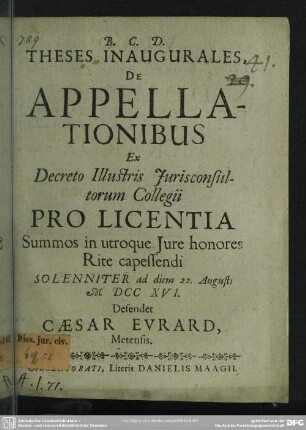 Theses Inaugurales, De Appellationibus
