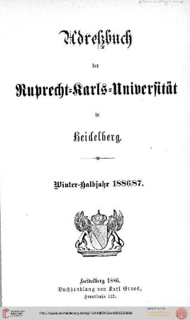 Wintersemester 1886/1887